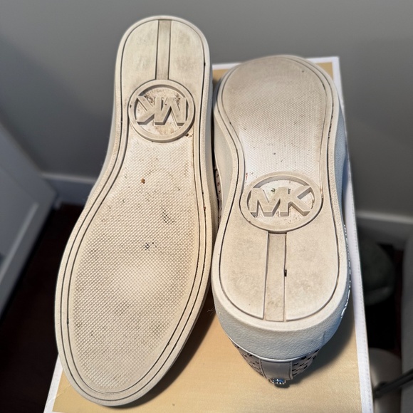 Michael Kors Keaton Slip-On Sneakers - Laser-Cut Leather - Women’s 8.5M (Cement) - Picture 5 of 7